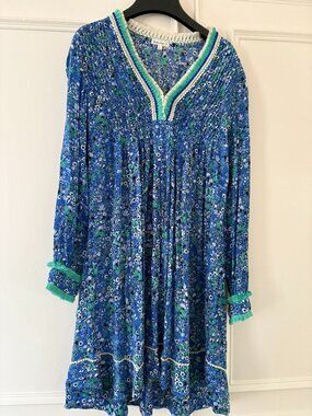 Poupette St Barth Floral Mini Dress | Size Small | Blue/Green